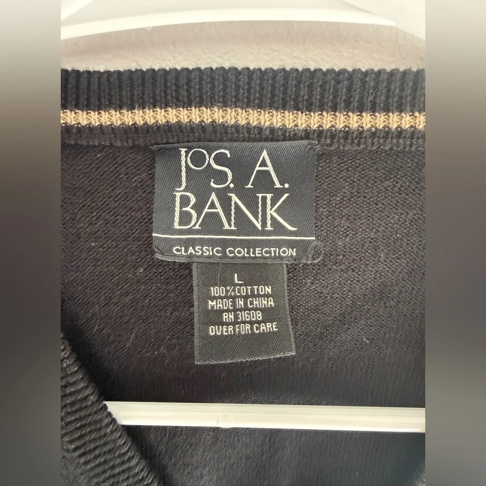 Jos. A. Bank Classic Collection V Neck Sweater Vest SZ L Argyle Black Tan Cotton